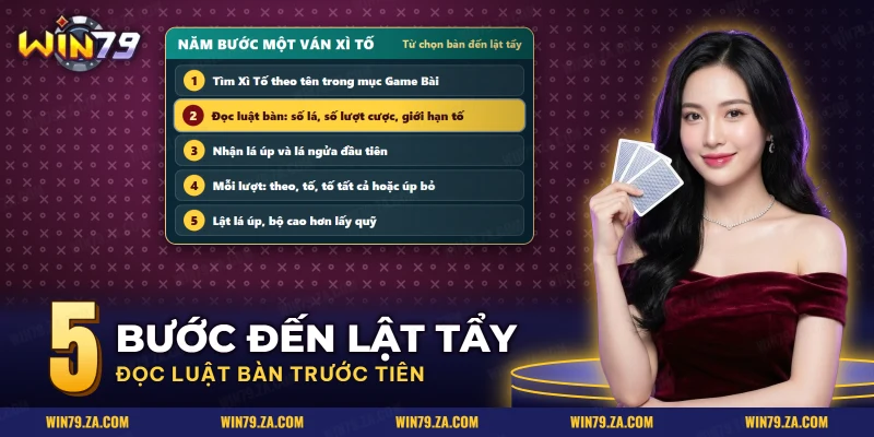 Năm bước từ chọn bàn đến lật tẩy trong một ván xì tố