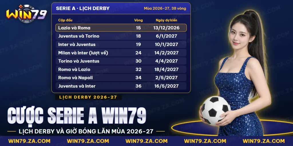 Cược Serie A Win79 với lịch mùa giải mới và các trận derby lớn