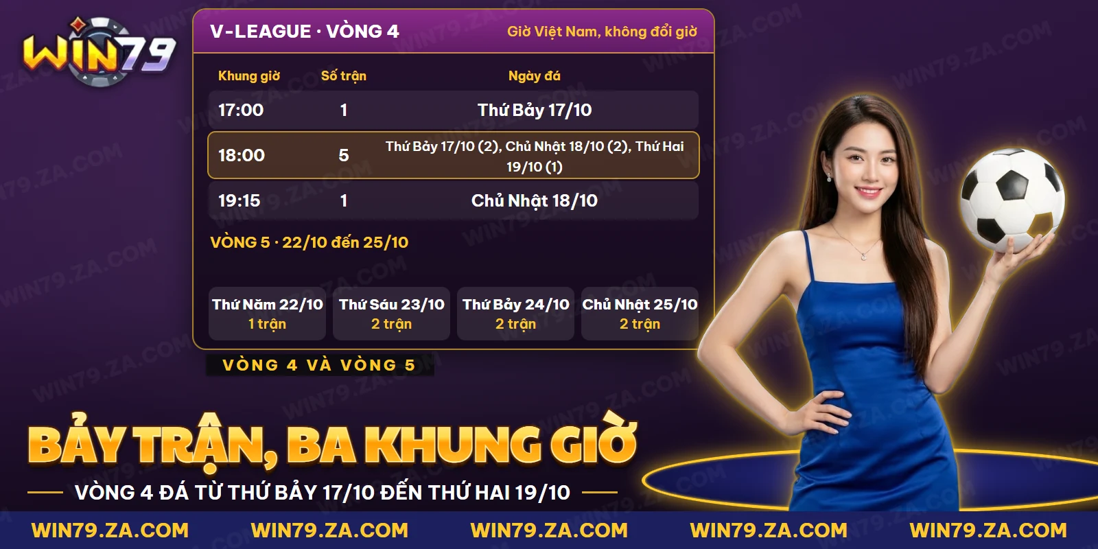 Bảng khung giờ bóng lăn của một vòng V-League theo giờ Việt Nam